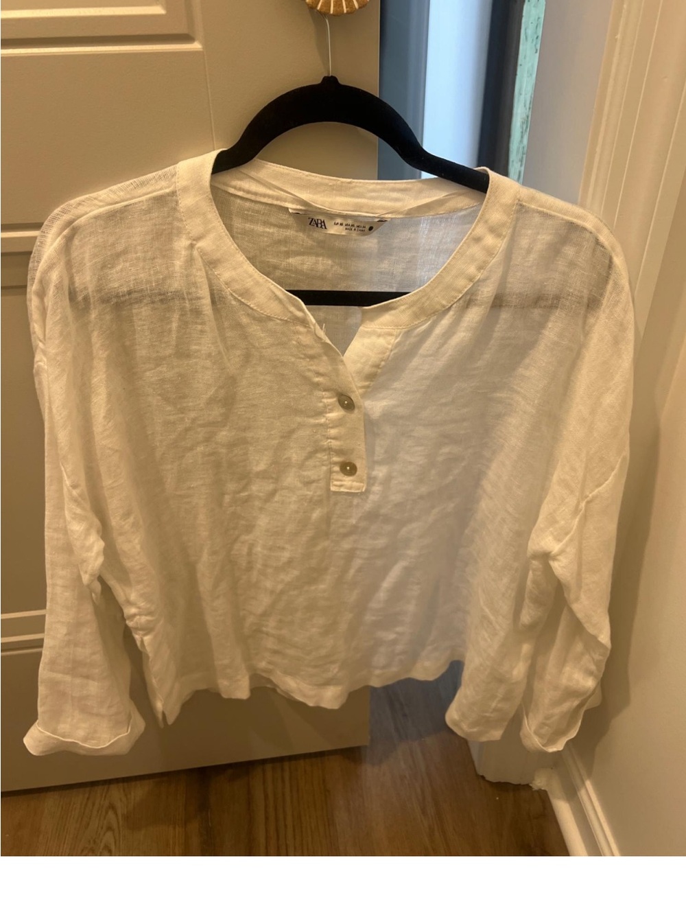 Zara White Linen Henley Tunic Top
